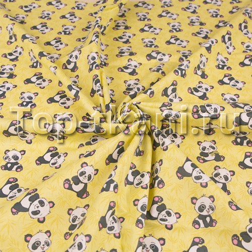 Бязь набивная - Панды (на желтом) ширина 150 см